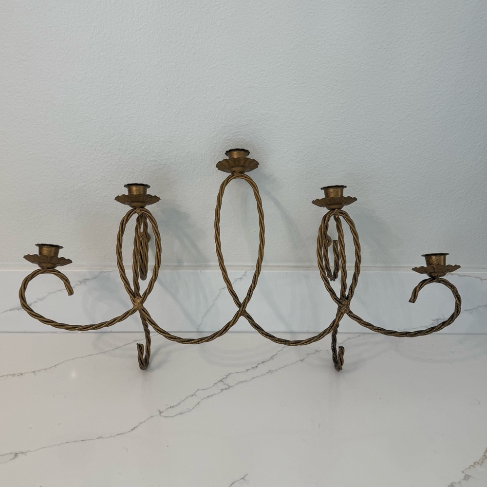 5 Tier Wall Candelabra Antique Vintage Victorian Twisting Wire Brass Finish 22”